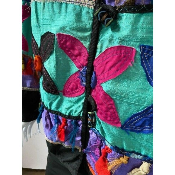 Allure Sz Medium Silk Rayon Color Block Embellished Jacket - Picture 6 of 16